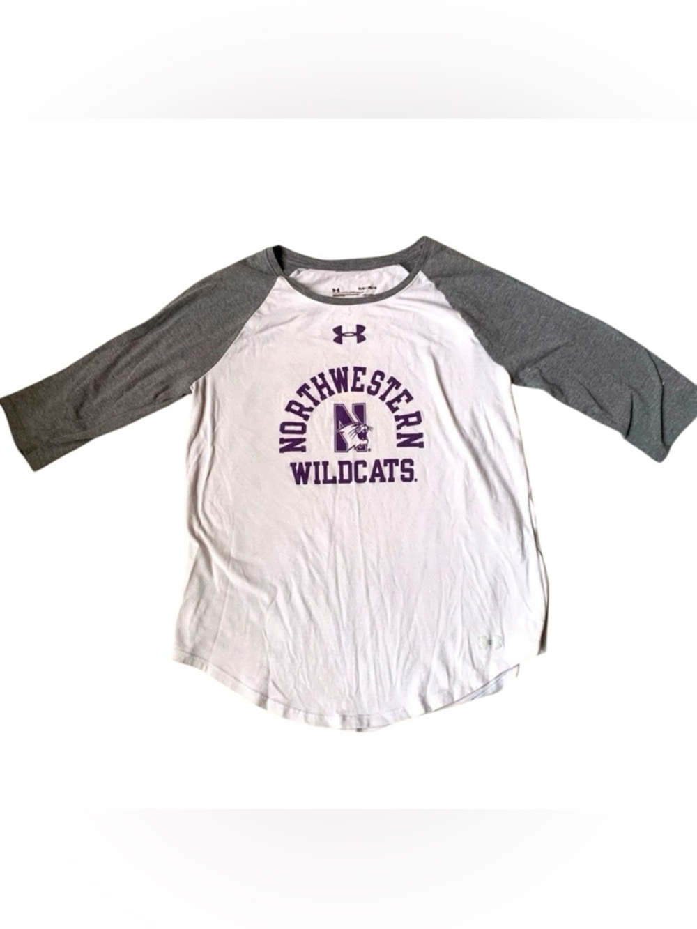 🎇🎆3for&9 Northwestern University Girls raglan shirt; large; white,gray, purple
